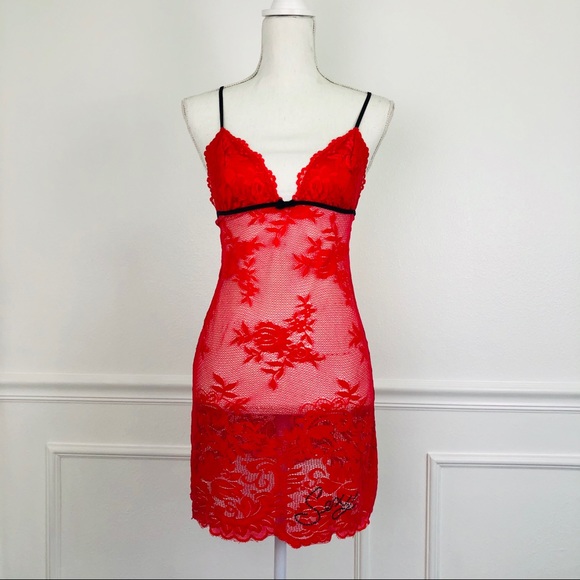 Victoria's Secret Other - Victoria’s Secret Sexy Red Lace Cami Night Gown